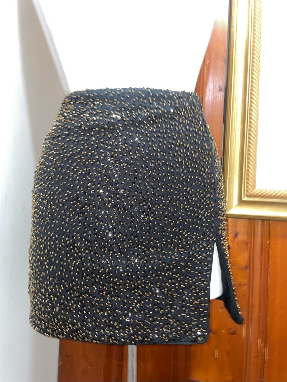 REVOLVE Black Mini Skirt with Gold Stud Embellishments